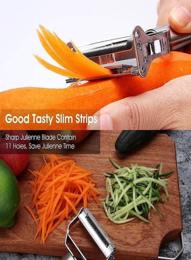 ZELKEY 2 in 1 Stainless Steel Julienne Vegetable Peeler Multi-Functional Fruit & Veggie Shredder Slicer and Grater for Potatoes, Carrots, Cucumbers (Silver, 18 x 8.2 x 2.4 cm) - Image 3